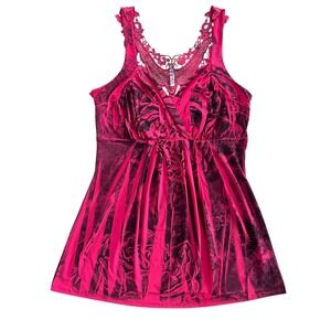 Yo Yo 5 Womens L Fuchsia Black Tie-dye Floral Lace Trim Sleeveless Tank Y2K Cute